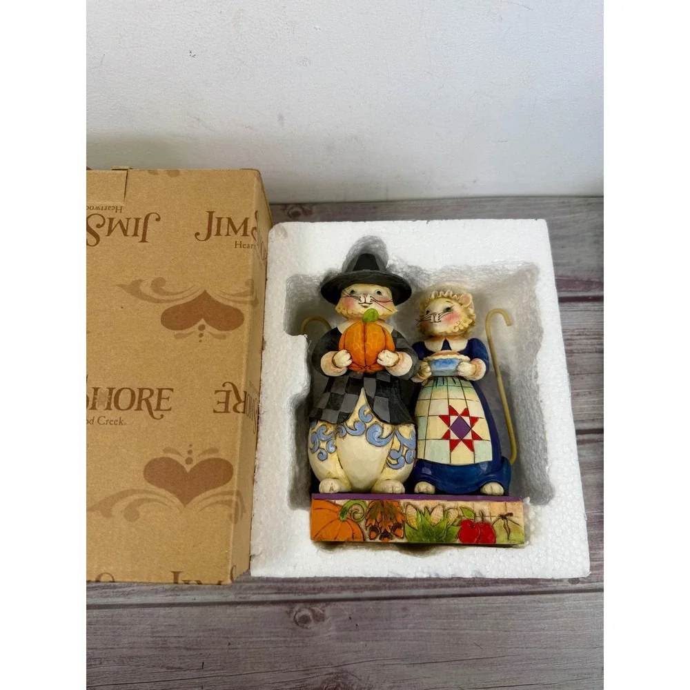 Jim Shore Heartwood Creek Paws And Give Thanks Pilgrim Cats Figurine 4017596‎